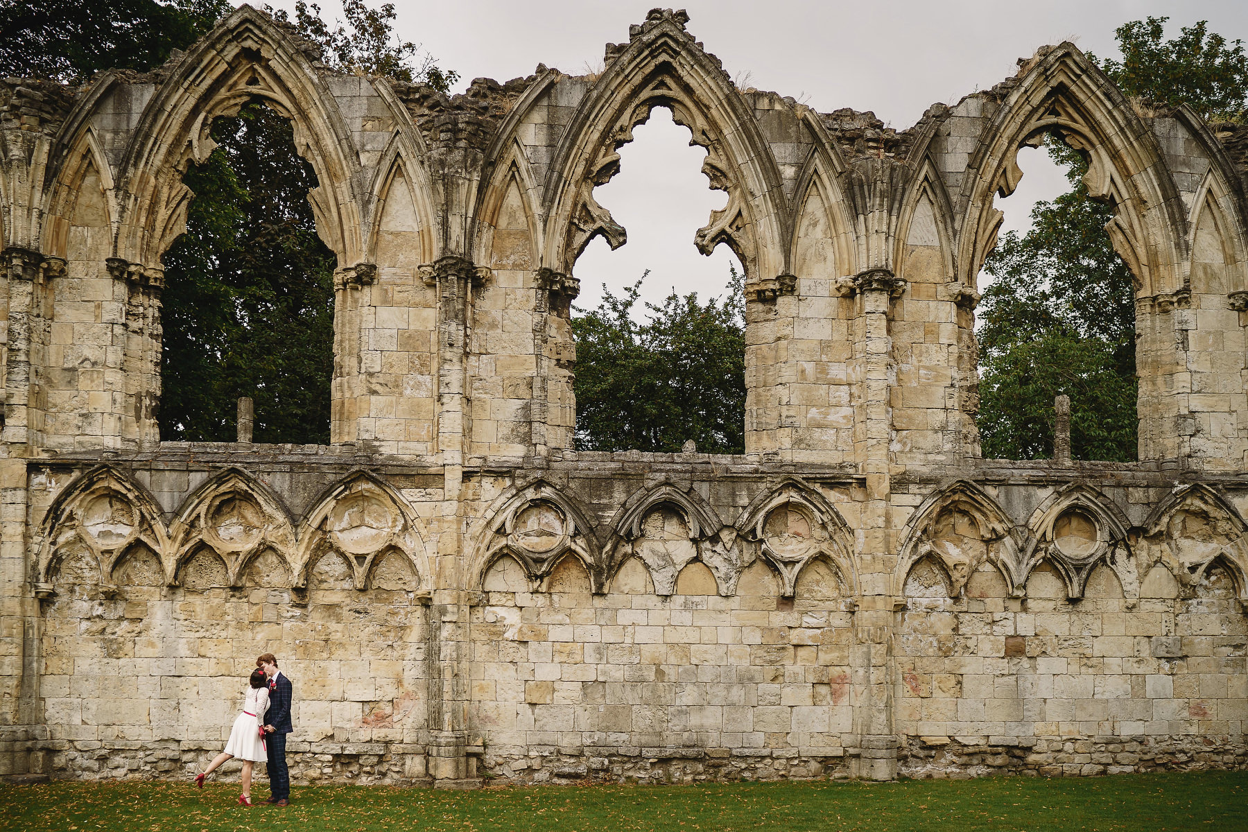 bride and groom in York Museum Gardens york wedding photographer